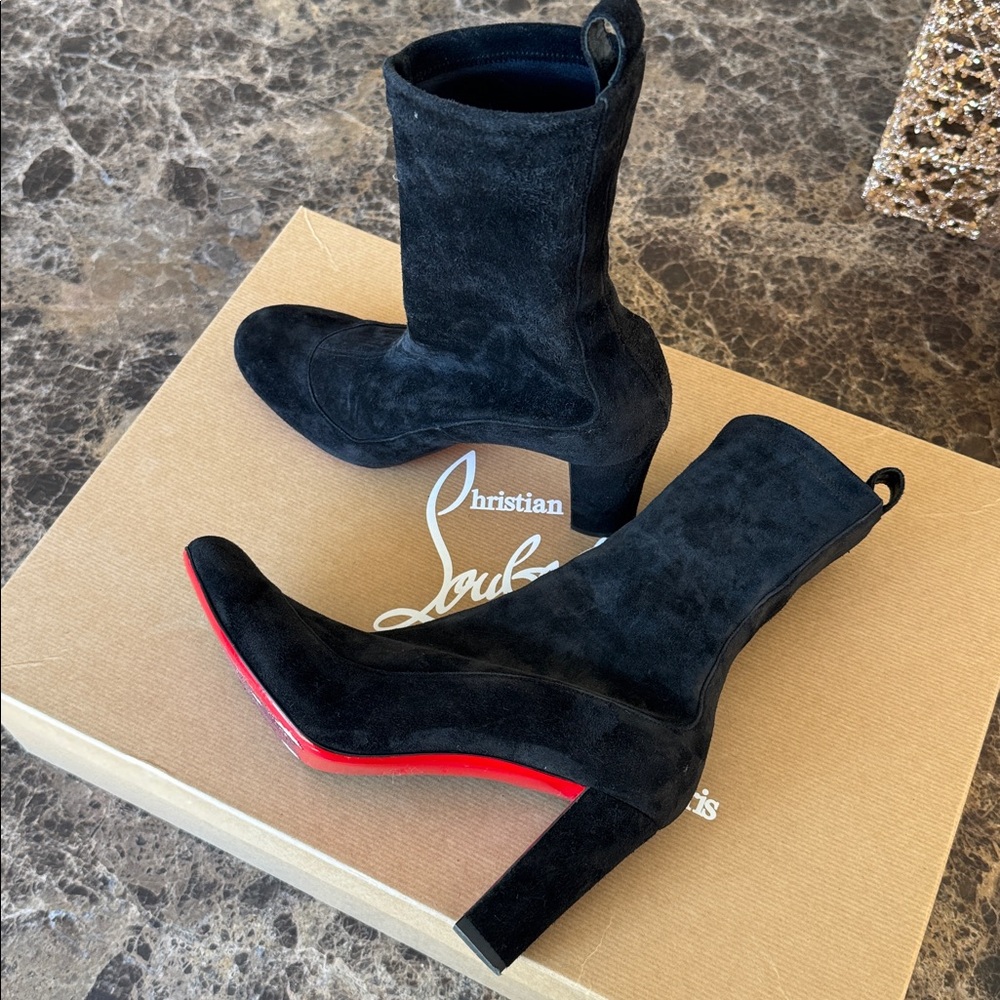Christian Louboutin gena 85mm stretch boot bootie black suede sz 38.5 - Picture 5 of 13